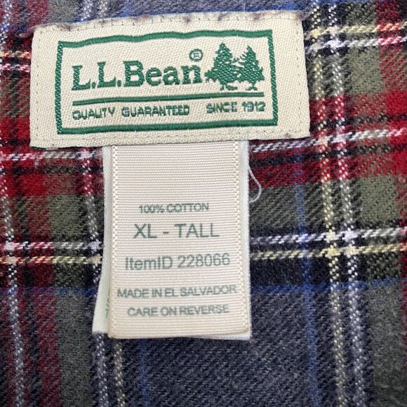 LL Bean Flannel Shirt Mens Tall XL Gray Plaid Long Sleeve Button Down Workwear - Picture 5 of 9